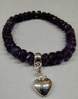 Amethyst Beaded Bracelet with Sterling Silver Heart Charm