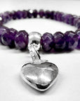 Amethyst Beaded Bracelet with Sterling Silver Heart Charm