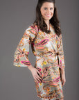 Gray Paisley Silk/Cotton Blend Digital Print Floral Knee Length, Kimono Crossover Belted Robe-1