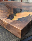 Walnut and Gold Black Epoxy Resin Side Table