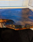 Walnut and Gold Black Epoxy Resin Side Table