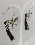 Silver Steed Large Silver Horse Long Earrings with horse hair tail