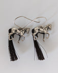 Silver Steed Large Silver Horse Long Earrings with horse hair tail