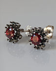 Silver Steed Red Crystal Sunflower Stud Earrings