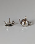 Silver Steed Tea Set Stud Earrings