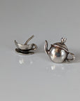 Silver Steed Tea Set Stud Earrings
