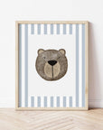 Bear Print - Pale Blue Stripes