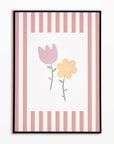 Flowers Print - Pale Red Stripes