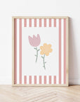 Flowers Print - Pale Red Stripes