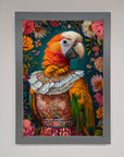 Premium Parrot Renaissance Stare Framed Wall Art, luxury classic elegance with vibrant colors, stylish home decor, best-selling timeless artwork by Zestio at brixbailey.com
