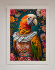Premium Parrot Renaissance Stare Framed Wall Art, classic elegant vibrant colorful decor, luxury handcrafted timeless artwork by Zestio at brixbailey.com