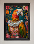 Premium Parrot Renaissance Stare Framed Wall Art, Classic Elegance with Vibrant Colors, Timeless Decor, Handcrafted Luxury Artwork by Zestio at brixbailey.com