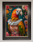 Premium Parrot Renaissance Stare Framed Wall Art, classic elegant vibrant colorful decor, luxury customizable artwork for living room or office by Zestio at brixbailey.com