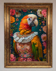 Luxury Parrot Renaissance Stare Framed Wall Art, premium classic elegant vibrant decor, stylish handcrafted timeless artwork by Zestio at brixbailey.com