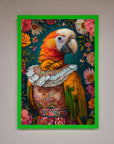 Premium Parrot Renaissance Stare Framed Wall Art, classic elegant vibrant colorful home decor, luxury customizable artwork for living room or office by Zestio at brixbailey.com