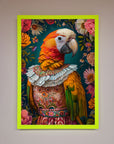 Luxury parrot renaissance stare framed wall art, premium handcrafted classic elegant vibrant decor, stylish best-selling customizable artwork by Zestio at brixbailey.com