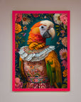 Luxury Parrot Renaissance Stare Framed Wall Art, premium classic elegant vibrant colorful home decor, trending best-selling statement piece by Zestio at brixbailey.com