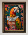 Luxury parrot renaissance stare framed wall art, premium handcrafted classic elegant vibrant decor, stylish timeless home office artwork by Zestio at brixbailey.com