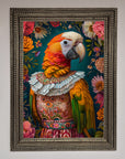Premium Parrot Renaissance Stare Framed Wall Art, classic elegant vibrant colorful decor, luxury handcrafted timeless artwork by Zestio at brixbailey.com
