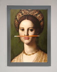 Pencil on lips renaissance framed print, stylish vintage art, premium wall decor by Zestio at brixbailey.com