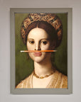 Pencil on lips renaissance framed print, luxury vintage art, stylish classic portrait, premium wall decor by Zestio at brixbailey.com