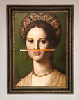 Luxury renaissance pencil on lips framed print, stylish vintage art decor by Zestio at brixbailey.com