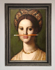 Luxury renaissance pencil on lips framed print, premium stylish wall art decor by Zestio at brixbailey.com