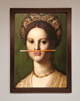 Luxury renaissance art print, pencil on lips framed portrait, classic vintage decor, premium wall art by Zestio at brixbailey.com
