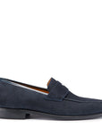Navy Blue Suede Loafers, Welted Leather Sole