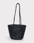 Carmel - Hand Woven Top Grain Leather Bucket Bag Black