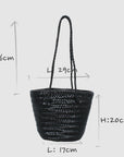 Carmel - Hand Woven Top Grain Leather Bucket Bag Black