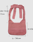 Handmade Crochet Bag - Eco-Friendly Cotton & Satin Knit Tote - 23cm Height, 34cm Large, 37cm Handle Drop by Sook Stainable at brixbailey.com