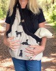 Handcrafted, luxury puppy/small dog carrier/sling - Dog Print in Cotton - The Walter Collection