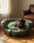 Luxury Forest Green Check Dog Bed with Removable Cushion – Handmade in Devon