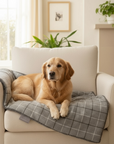 Harris Grey Check Pet Blanket | Reversible Sherpa Fleece | Handmade Luxury Dog Throw | Customisable UK
