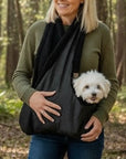Handcrafted, luxury puppy/small dog carrier/sling - Black Denim