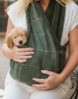 Handcrafted, luxury puppy/small dog carrier/sling - Forest Green Check - The Arlo Collection