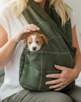 Handcrafted, luxury puppy/small dog carrier/sling - Forest Green Check - The Arlo Collection