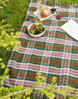 Thistleberry & Wine Picnic Rug Blanket Tartan Checked Burgundy/Claret with Leather Carry Strap