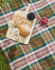 Thistleberry & Wine Picnic Rug Blanket Tartan Checked Burgundy/Claret with Leather Carry Strap