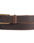 Aria - Brown Leather Dress Belt with Elongated Gold Buckle - Made in Canada