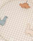 Premium baby gym with dino toys, organic cotton sensory play mat, beechwood activity arch, hand-dyed fabrics, newborn to 18 months by Ella James at brixbailey.com