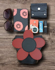 Handmade Leather Daisy Barrel Bag - Poppy - Red