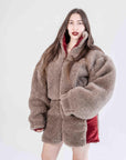 Woolen Women's Short Jacket - Beige