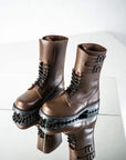 Dark Brown Leather Lace Up Boots