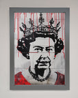 Luxury Queen Elizabeth graffiti red blood framed poster, stylish royal urban street art, premium home decor, best-selling trendy artwork by Zestio at brixbailey.com
