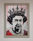 Luxury Queen Elizabeth Graffiti Red Blood Framed Poster, stylish royal urban street art decor, premium framed artwork for modern spaces by Zestio at brixbailey.com