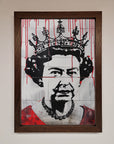 Luxury Queen Elizabeth Graffiti Red Blood Framed Poster, stylish royal urban street art, premium bold decor for home or office by Zestio at brixbailey.com
