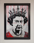 Luxury Queen Elizabeth graffiti red blood framed poster, stylish royal urban street art, premium home decor, best-selling bold artwork by Zestio at brixbailey.com