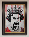 Luxury Queen Elizabeth Graffiti Red Blood Framed Poster, stylish royal urban street art decor, premium framed wall art by Zestio at brixbailey.com